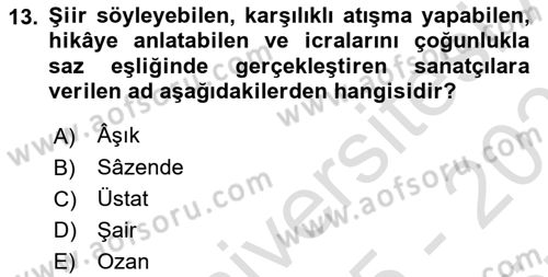 Türkiye’nin Somut Olmayan Kültürel Mirası Dersi 2025 - 2026 Yılı (Vize) Ara Sınav Soruları 13. Soru