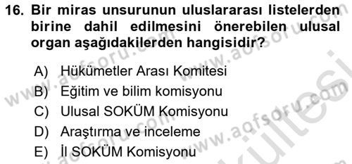 Türkiye’nin Somut Olmayan Kültürel Mirası Dersi 2025 - 2026 Yılı (Vize) Ara Sınav Soruları 16. Soru