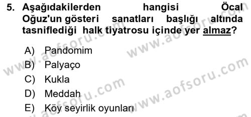 Türkiye’nin Somut Olmayan Kültürel Mirası Dersi 2025 - 2026 Yılı (Vize) Ara Sınav Soruları 5. Soru