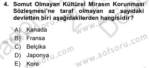 Türkiye’nin Somut Olmayan Kültürel Mirası Dersi 2025 - 2026 Yılı (Final) Dönem Sonu Sınav Soruları 4. Soru