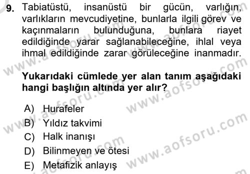 Türkiye’nin Somut Olmayan Kültürel Mirası Dersi 2025 - 2026 Yılı Yaz Okulu Sınav Soruları 9. Soru
