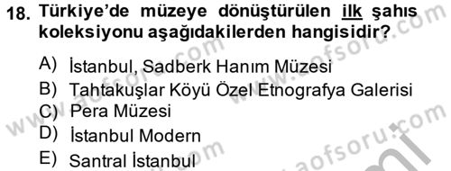 Müzecilik ve Sergileme Dersi 2012 - 2013 Yılı (Vize) Ara Sınav Soruları 18. Soru