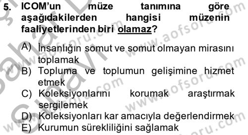 Müzecilik ve Sergileme Dersi 2012 - 2013 Yılı (Vize) Ara Sınav Soruları 5. Soru