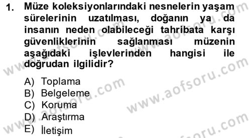 Müzecilik ve Sergileme Dersi 2013 - 2014 Yılı (Final) Dönem Sonu Sınav Soruları 1. Soru