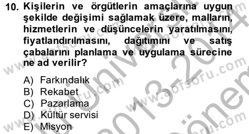 Müzecilik ve Sergileme Dersi 2013 - 2014 Yılı (Final) Dönem Sonu Sınav Soruları 10. Soru