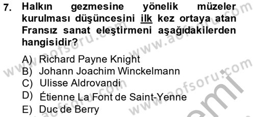 Müzecilik ve Sergileme Dersi 2014 - 2015 Yılı (Vize) Ara Sınav Soruları 7. Soru