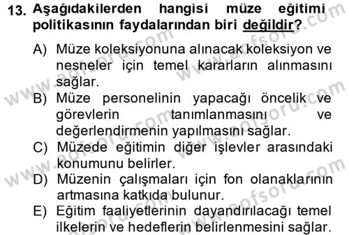 Müzecilik ve Sergileme Dersi 2014 - 2015 Yılı (Final) Dönem Sonu Sınav Soruları 13. Soru