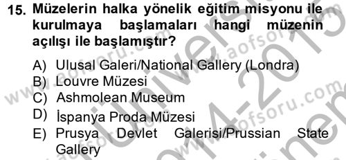 Müzecilik ve Sergileme Dersi 2014 - 2015 Yılı (Final) Dönem Sonu Sınav Soruları 15. Soru