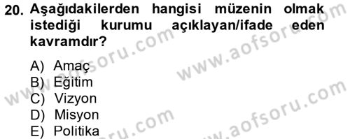 Müzecilik ve Sergileme Dersi 2014 - 2015 Yılı (Final) Dönem Sonu Sınav Soruları 20. Soru