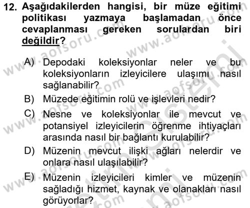 Müzecilik ve Sergileme Dersi 2015 - 2016 Yılı (Final) Dönem Sonu Sınav Soruları 12. Soru