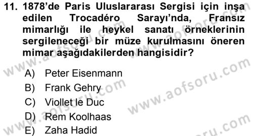Müzecilik ve Sergileme Dersi 2016 - 2017 Yılı (Vize) Ara Sınav Soruları 11. Soru