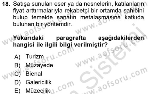 Müzecilik ve Sergileme Dersi 2016 - 2017 Yılı (Final) Dönem Sonu Sınav Soruları 18. Soru