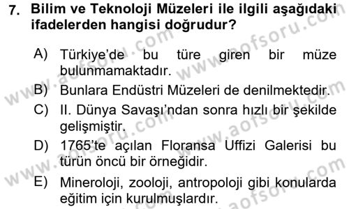 Müzecilik ve Sergileme Dersi 2016 - 2017 Yılı (Final) Dönem Sonu Sınav Soruları 7. Soru