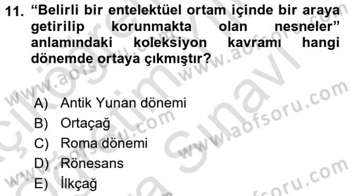 Müzecilik ve Sergileme Dersi 2023 - 2024 Yılı (Vize) Ara Sınav Soruları 11. Soru