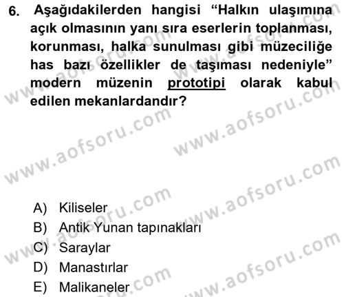 Müzecilik ve Sergileme Dersi 2023 - 2024 Yılı (Vize) Ara Sınav Soruları 6. Soru