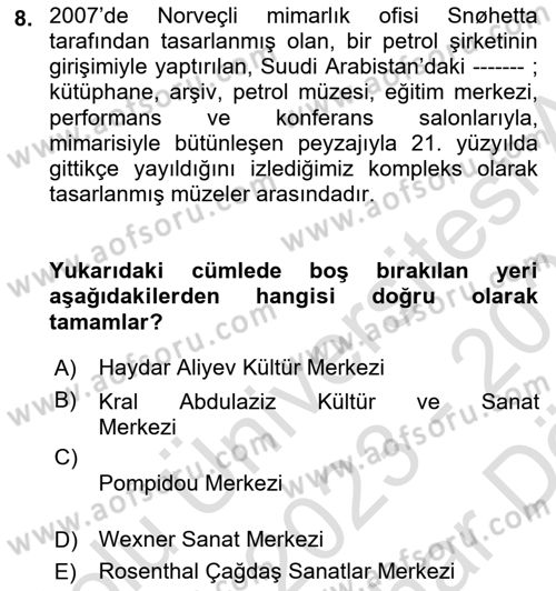 Müzecilik ve Sergileme Dersi 2023 - 2024 Yılı (Vize) Ara Sınav Soruları 8. Soru