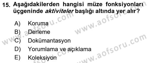 Müzecilik ve Sergileme Dersi 2023 - 2024 Yılı (Final) Dönem Sonu Sınav Soruları 15. Soru