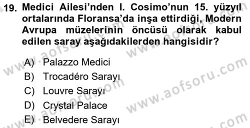 Müzecilik ve Sergileme Dersi 2023 - 2024 Yılı (Final) Dönem Sonu Sınav Soruları 19. Soru