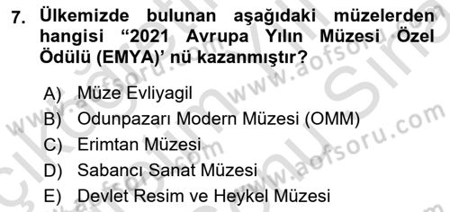 Müzecilik ve Sergileme Dersi Dönem Sonu Sınavı Deneme Sınav Soruları 7. Soru