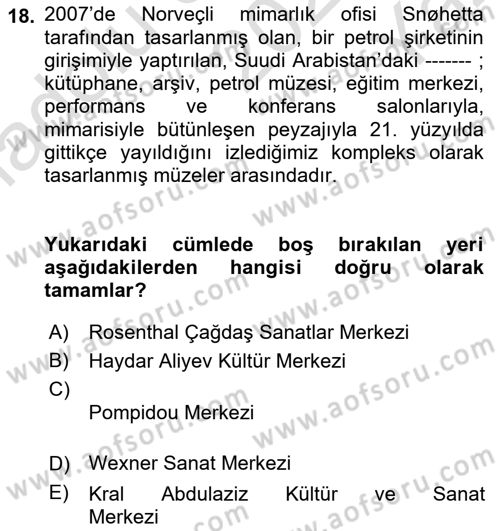 Müzecilik ve Sergileme Dersi 2023 - 2024 Yılı Yaz Okulu Sınav Soruları 18. Soru