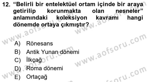 Müzecilik ve Sergileme Dersi 2024 - 2025 Yılı (Vize) Ara Sınav Soruları 12. Soru
