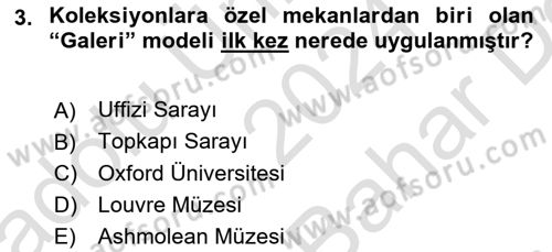 Müzecilik ve Sergileme Dersi 2024 - 2025 Yılı (Vize) Ara Sınav Soruları 3. Soru