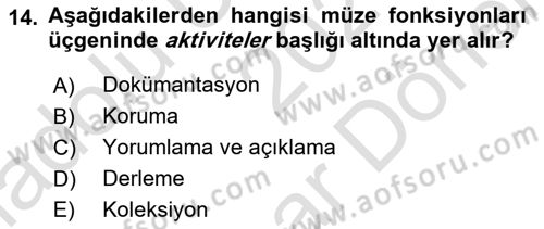 Müzecilik ve Sergileme Dersi Dönem Sonu Sınavı Deneme Sınav Soruları 14. Soru