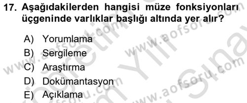 Müzecilik ve Sergileme Dersi Dönem Sonu Sınavı Deneme Sınav Soruları 17. Soru