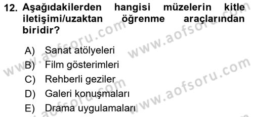 Müzecilik ve Sergileme Dersi 2024 - 2025 Yılı Yaz Okulu Sınav Soruları 12. Soru