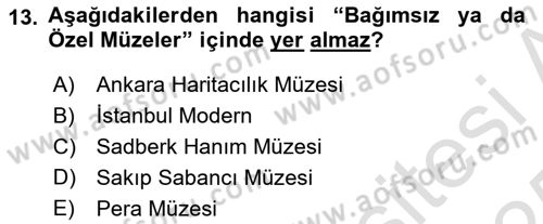 Müzecilik ve Sergileme Dersi 2024 - 2025 Yılı Yaz Okulu Sınav Soruları 13. Soru