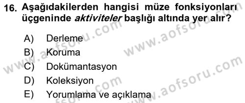 Müzecilik ve Sergileme Dersi 2024 - 2025 Yılı Yaz Okulu Sınav Soruları 16. Soru
