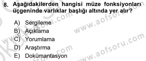 Müzecilik ve Sergileme Dersi 2024 - 2025 Yılı Yaz Okulu Sınav Soruları 8. Soru
