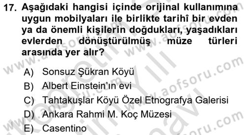 Müzecilik ve Sergileme Dersi 2025 - 2026 Yılı (Vize) Ara Sınav Soruları 17. Soru