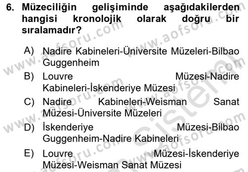 Müzecilik ve Sergileme Dersi 2025 - 2026 Yılı (Vize) Ara Sınav Soruları 6. Soru