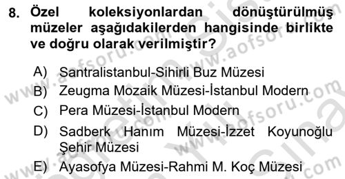 Müzecilik ve Sergileme Dersi 2025 - 2026 Yılı (Final) Dönem Sonu Sınav Soruları 8. Soru