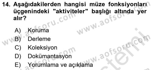 Müzecilik ve Sergileme Dersi 2025 - 2026 Yılı Yaz Okulu Sınav Soruları 14. Soru