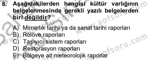 Restorasyon ve Koruma İlkeleri Dersi 2012 - 2013 Yılı (Final) Dönem Sonu Sınav Soruları 8. Soru