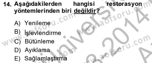 Restorasyon ve Koruma İlkeleri Dersi 2013 - 2014 Yılı (Vize) Ara Sınav Soruları 14. Soru
