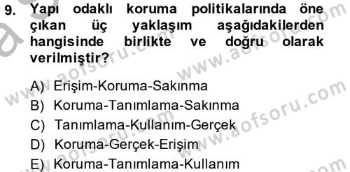 Restorasyon ve Koruma İlkeleri Dersi 2013 - 2014 Yılı (Vize) Ara Sınav Soruları 9. Soru