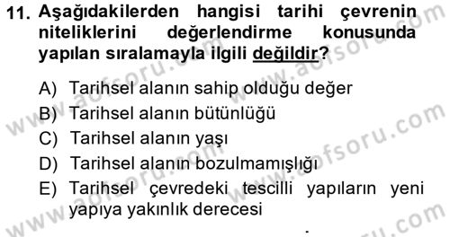 Restorasyon ve Koruma İlkeleri Dersi 2013 - 2014 Yılı (Final) Dönem Sonu Sınav Soruları 11. Soru