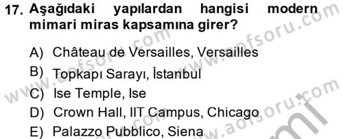 Restorasyon ve Koruma İlkeleri Dersi 2013 - 2014 Yılı (Final) Dönem Sonu Sınav Soruları 17. Soru