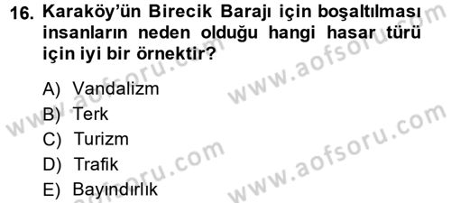 Restorasyon ve Koruma İlkeleri Dersi 2014 - 2015 Yılı (Vize) Ara Sınav Soruları 16. Soru