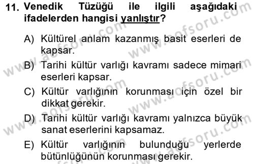 Restorasyon ve Koruma İlkeleri Dersi 2014 - 2015 Yılı (Final) Dönem Sonu Sınav Soruları 11. Soru