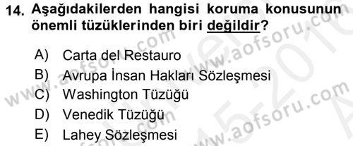 Restorasyon ve Koruma İlkeleri Dersi 2015 - 2016 Yılı (Vize) Ara Sınav Soruları 14. Soru