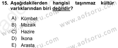Restorasyon ve Koruma İlkeleri Dersi 2015 - 2016 Yılı (Vize) Ara Sınav Soruları 15. Soru