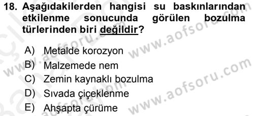 Restorasyon ve Koruma İlkeleri Dersi 2015 - 2016 Yılı (Vize) Ara Sınav Soruları 18. Soru