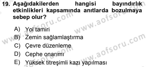 Restorasyon ve Koruma İlkeleri Dersi 2015 - 2016 Yılı (Vize) Ara Sınav Soruları 19. Soru