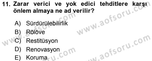 Restorasyon ve Koruma İlkeleri Dersi 2016 - 2017 Yılı (Vize) Ara Sınav Soruları 11. Soru