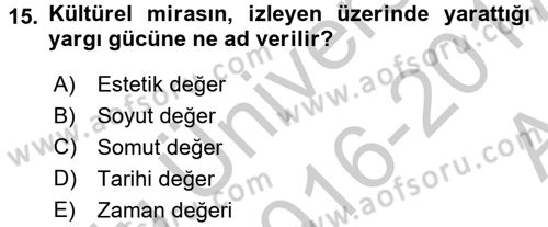 Restorasyon ve Koruma İlkeleri Dersi 2016 - 2017 Yılı (Vize) Ara Sınav Soruları 15. Soru