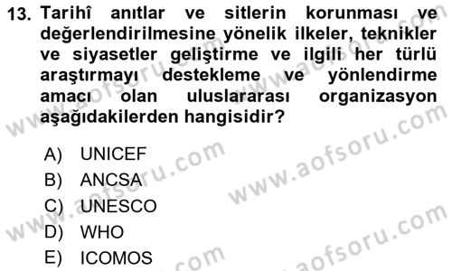 Restorasyon ve Koruma İlkeleri Dersi 2023 - 2024 Yılı (Vize) Ara Sınav Soruları 13. Soru